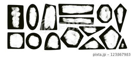 Kids black ink geometric shapes with empty space set. Text boxes paint spray textured frames. Rounded and square figures. Vector hand drawn quotation stickers shapes. Graffiti grunge geometry callout Kids black ink geometric shapes with empty space set. Text boxes paint spray textured frames. Rounded and square figures. Vector hand drawn quotation stickers shapes. Graffiti grunge geometry callout 123867983