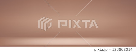 Studio simple brown background. Light neutral wall product room. Minimal pastel table scene. Empty desk stage for beauty presentation. Vector mocha mouse gradient. Banner template 123868014