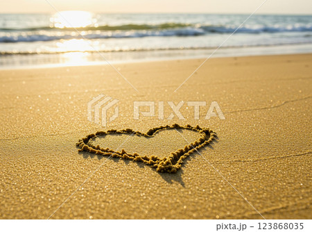 A heart drawn in the sand on the beach 123868035