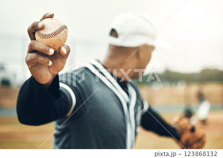 Baseball, athlete hand and ball sports while showing grip of pitcher outdoor in sport game. Exercise, game and softball with a professional player ready to throw or pitch during a match outside Baseball, athlete hand and ball sports while showing grip of pitcher outdoor in sport game. Exercise, game and softball with a professional player ready to throw or pitch during a match outside 123868132