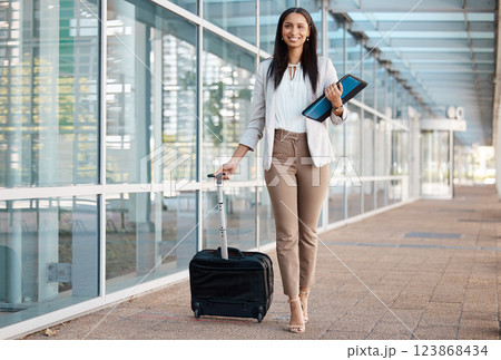 Travel, airport and and suitcase with business woman and walking for global, management and corporate journey. Leadership, ceo and luggage with executive professional for flight, vacation or career Travel, airport and and suitcase with business woman and walking for global, management and corporate journey. Leadership, ceo and luggage with executive professional for flight, vacation or career 123868434