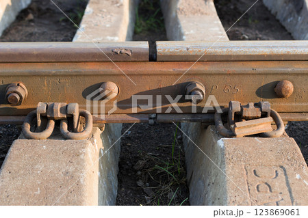 Railroad rail joint gap closeup Railroad rail joint gap closeup 123869061