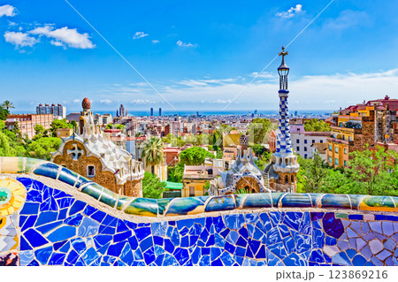 Barcelona. Gorgeous and amazing Park Guel . 123869216