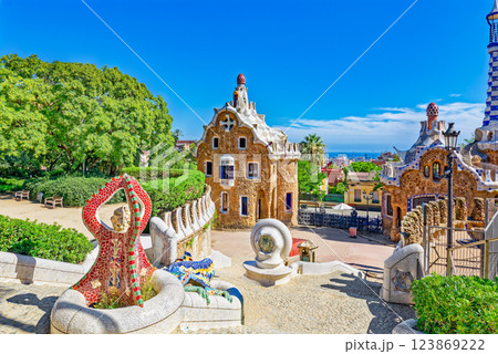 Barcelona. Gorgeous and amazing Park Guel . Barcelona. Gorgeous and amazing Park Guel . 123869222