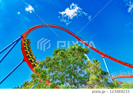 Roller Coaster in funny amusement park. Roller Coaster in funny amusement park. 123869233