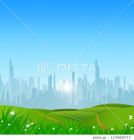 spring landscape and cityscape background spring landscape and cityscape background 123869553