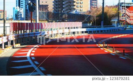視線誘導標(デリネーター)が並ぶ道路の風景 視線誘導標(デリネーター)が並ぶ道路の風景 123870281