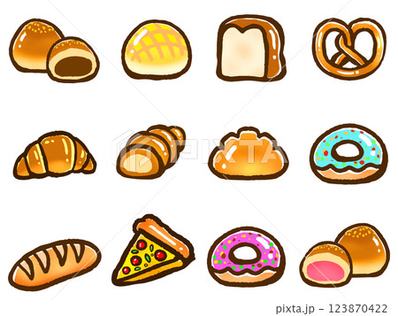 かわいいパンの落書き風イラスト素材セット 123870422