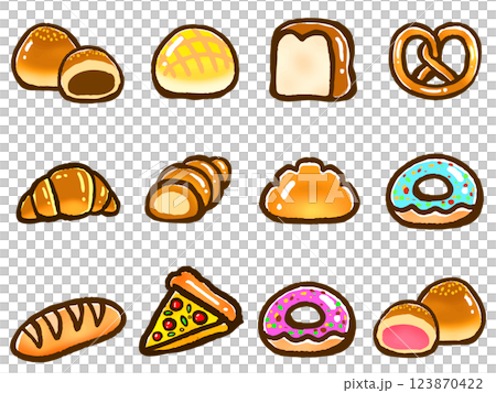 かわいいパンの落書き風イラスト素材セット 123870422
