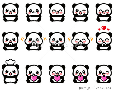 かわいいお座りパンダの落書き風イラスト素材セット 123870423