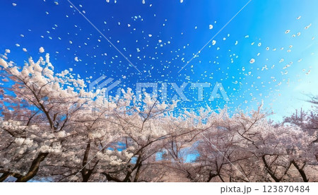 《AI画像》花びらが舞い散る桜並木 123870484