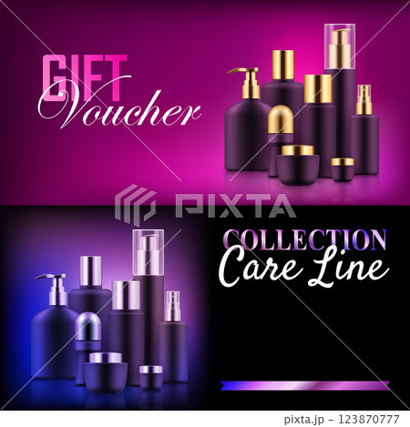 Premium beauty discount gift. Professional care concept. Offers and deals on makeup, perfume, skin care products. Realistic template vector illustration 123870777