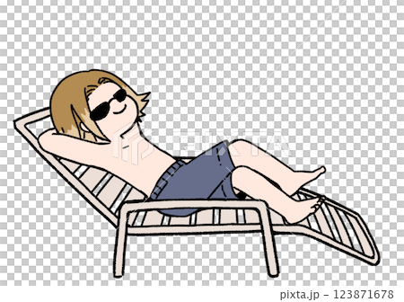 ビーチベットで寛ぐ男性 123871678