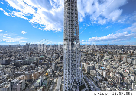 Residential Area of Sumida City with Skytree Tokyo Japan, Tokyo Dec 8 2024 123871895