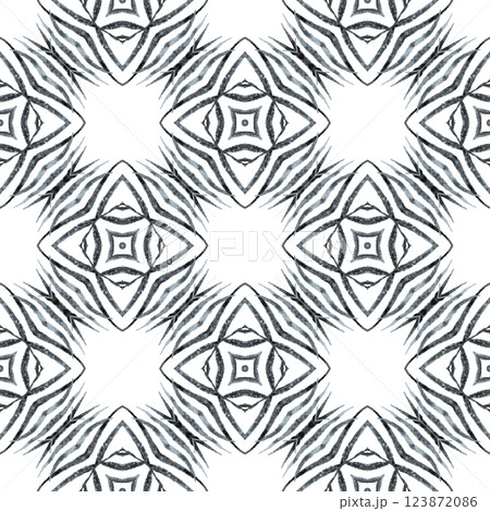 Hand drawn green mosaic seamless border. Black and white radiant boho chic summer design. Mosaic seamless pattern. Textile ready Actual print, swimwear fabric, wallpaper, wrapping. 123872086