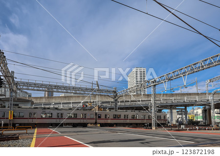Urban Railway Intersection with Overpasses and Road Traffic, Tokyo Dec 8 2024 Urban Railway Intersection with Overpasses and Road Traffic, Tokyo Dec 8 2024 123872198