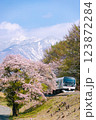 桜と雪山と鉄道コラボ 123872284