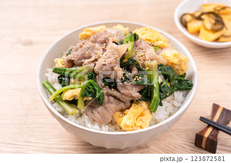 豚とほうれん草の中華炒め丼 123872581