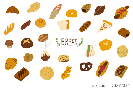 いろいろな種類の手描きパンイラスト いろいろな種類の手描きパンイラスト 123872814