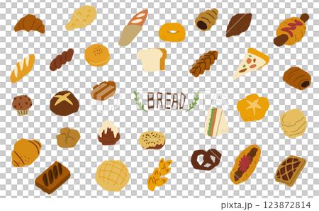いろいろな種類の手描きパンイラスト いろいろな種類の手描きパンイラスト 123872814