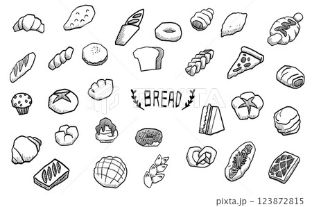 いろいろな種類の手描きパンイラスト 123872815