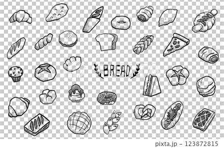 Various types of hand drawn bread illustration 123872815