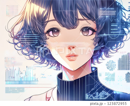 音声データを解析される女性のイラスト素材 123872955