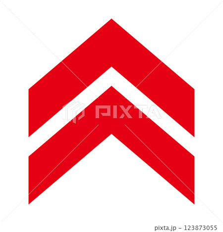 シンプルな上向きの赤い矢印　白背景 123873055