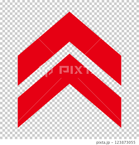 シンプルな上向きの赤い矢印　白背景 123873055