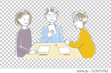 Illustration of senior men and women having a meeting 123873762