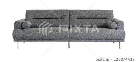 Gray soft sofa. Modern design sofa isolated on white background, clipping path 123874438