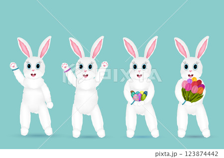 Cute Easter Bunny Character Set with Different Poses and Accessories 123874442