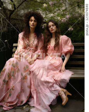 Discover the latest in Elegant Spring Fashion featuring beautiful Pink Floral Dresses that captivate 123874640