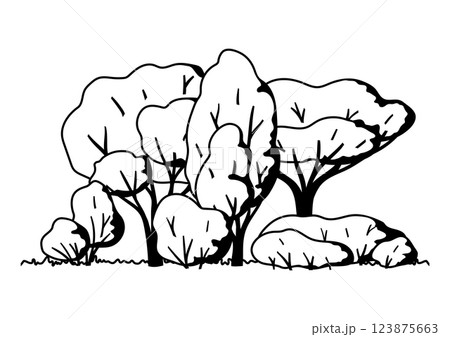 Illustration trees with leaves. Natural summer or spring image. 123875663