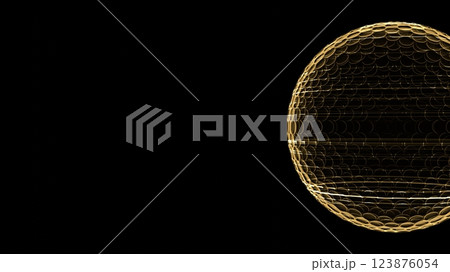 Gold hologram golf ball on black background. Brigh 123876054