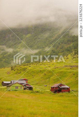 Misty mountains in Norway Misty mountains in Norway 123876224