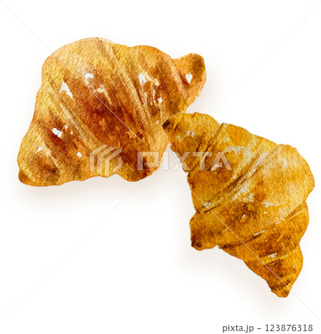 クロワッサン2個 手描き水彩 クロワッサン2個 手描き水彩 123876318