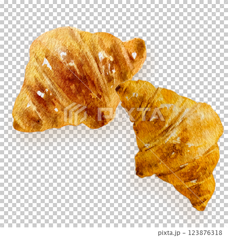 兩個可頌，手繪水彩 123876318