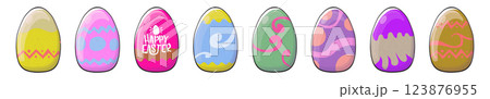 Easter Eggs Collection Assorted Designs and Patterns, Colorful Set for Festive Spring Celebrations and Holiday Greetings 123876955