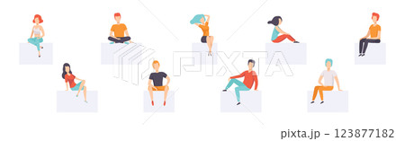 Diverse People Sitting in Different Pose Vector Set 123877182
