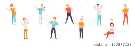 Angry and Furious People Characters Shouting and Steaming Vector Set 123877188