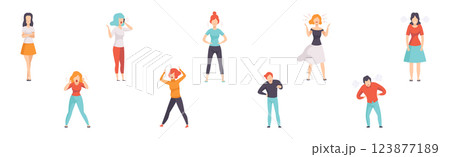 Angry and Furious People Characters Shouting and Steaming Vector Set 123877189