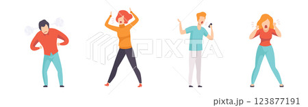 Angry and Furious People Characters Shouting and Steaming Vector Set 123877191