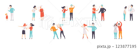 People Fighting and Quarreling Making Loud Public Scandal Vector Set People Fighting and Quarreling Making Loud Public Scandal Vector Set 123877195
