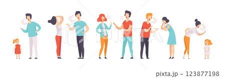 People Fighting and Quarreling Making Loud Public Scandal Vector Set 123877198