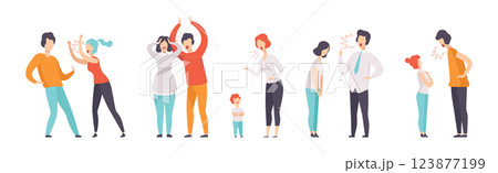People Fighting and Quarreling Making Loud Public Scandal Vector Set People Fighting and Quarreling Making Loud Public Scandal Vector Set 123877199