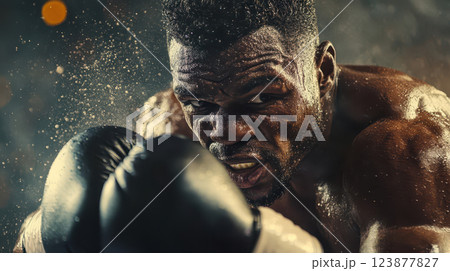 Boxer Punching with Intensity and Sweat 123877827