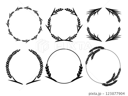 稲のフレームイラストセット（黒） 123877904