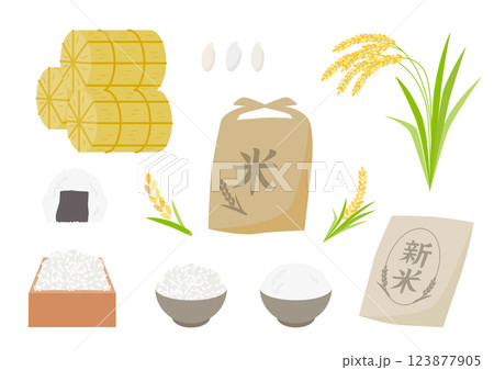 お米と白ごはんと稲のイラストセット 123877905