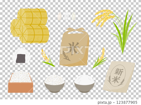 お米と白ごはんと稲のイラストセット 123877905